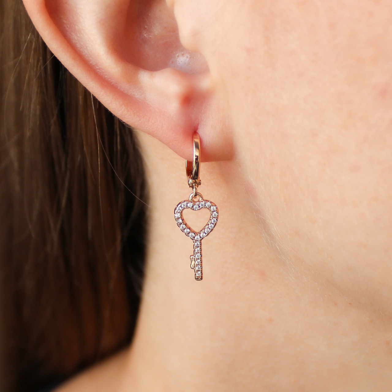 Сережки-підвіски Xuping Серце-ключик лимонна позолота 524752/2, фото 1