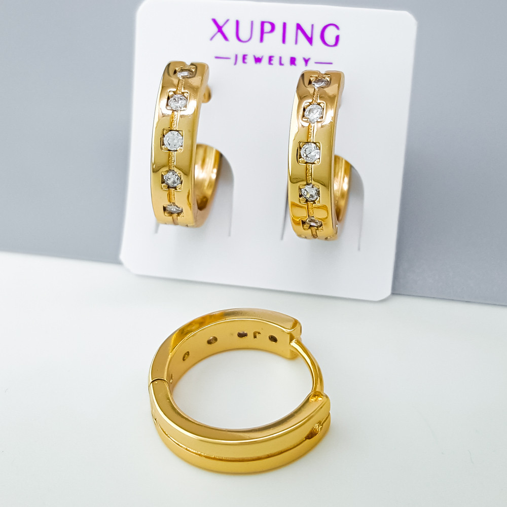 Сережки Глянцева Доріжка зі вставкою цирконія, медзолото Xuping позолота 18K, фото 1