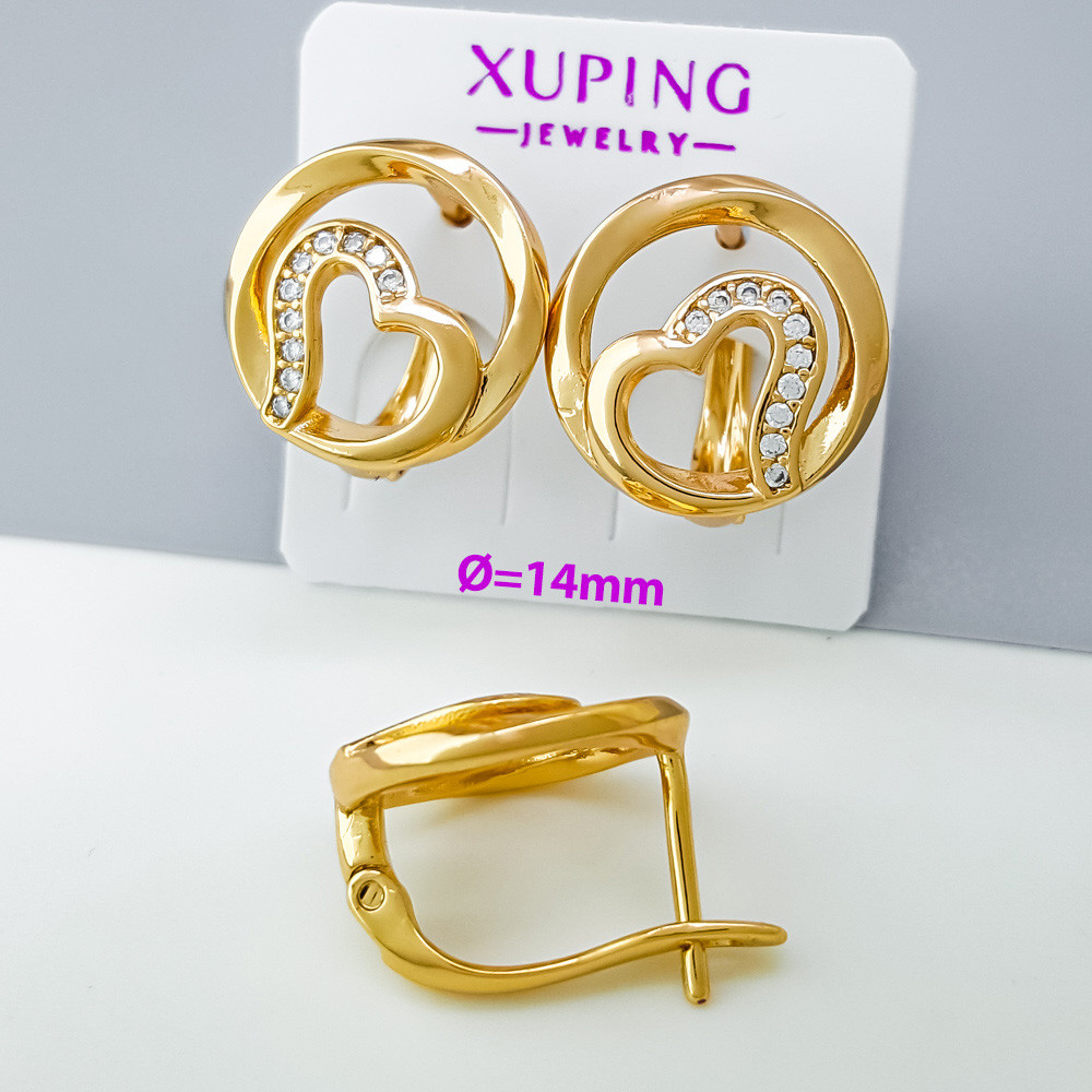 Сережки Серце з цирконієм; англ.замок; медичне золото Xuping 18К, фото 1