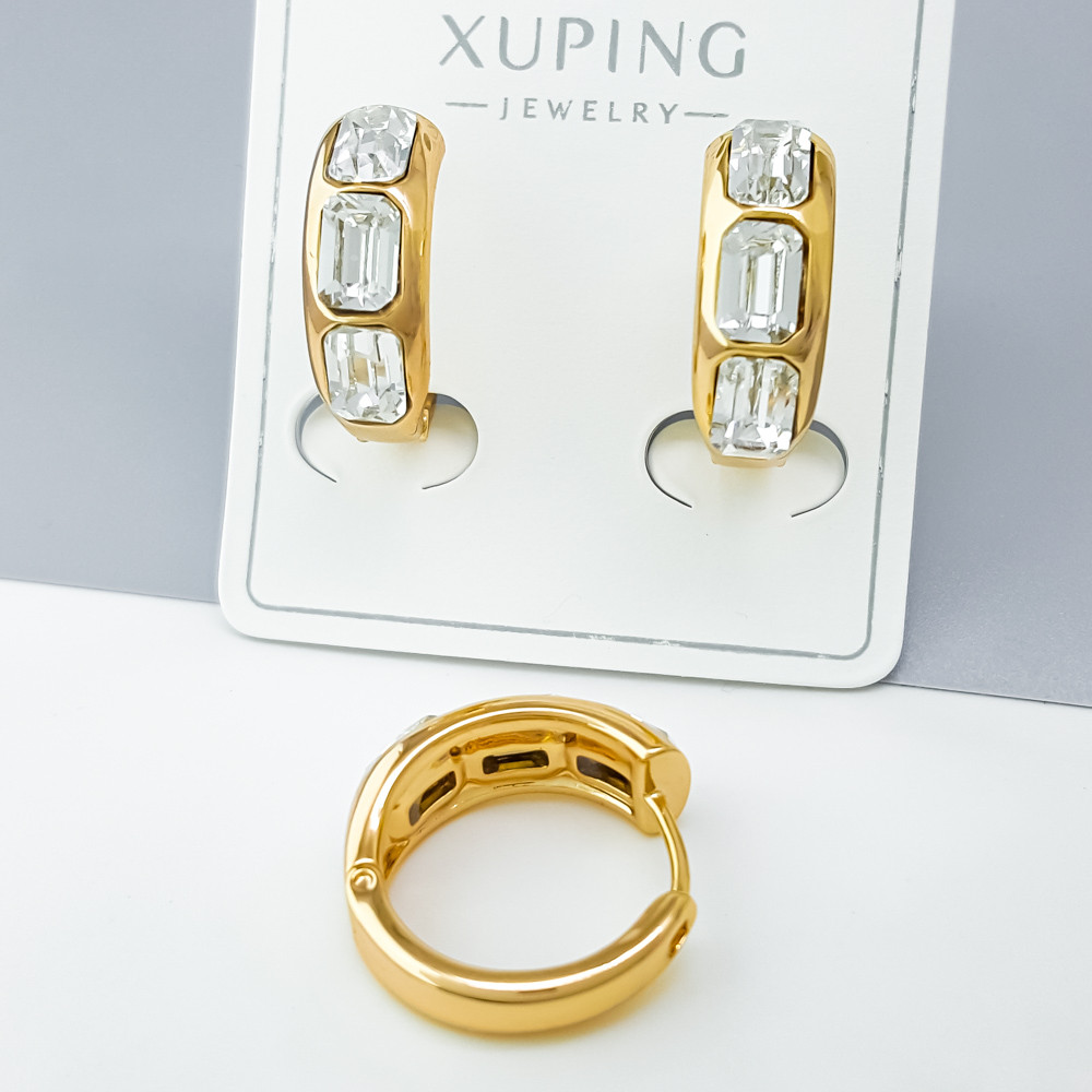Сережки Доріжки з багетним цирконієм, медзолото Xuping позолота 18K, фото 1