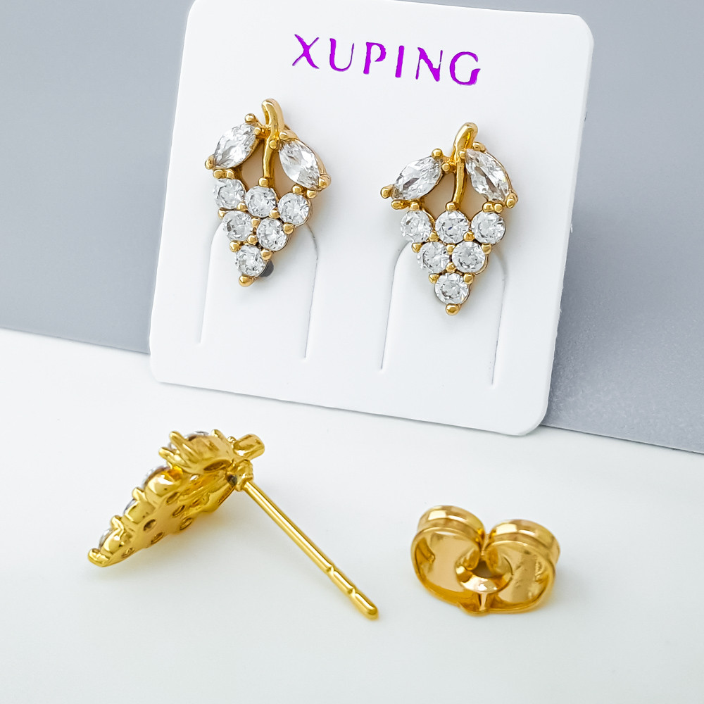 Сережки цвяшки Гроно Винограду з цирконієм, медзолото Xuping позолота 18K, дитячі, фото 1