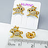 Сережки цвяшки Зайченята  з розсипом камінців, медзолото Xuping позолота 18K, дитячі, фото 2