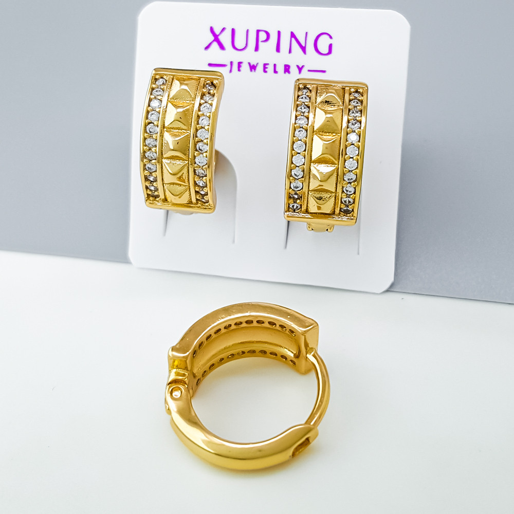 Сережки Рельєфні с доріжками цирконію, медзолото Xuping позолота 18K, фото 1