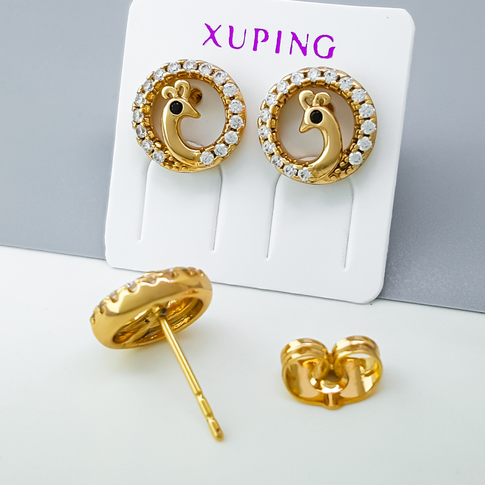 Сережки цвяшки Жарптиця з камнчиками, медзолото Xuping позолота 18K, фото 1