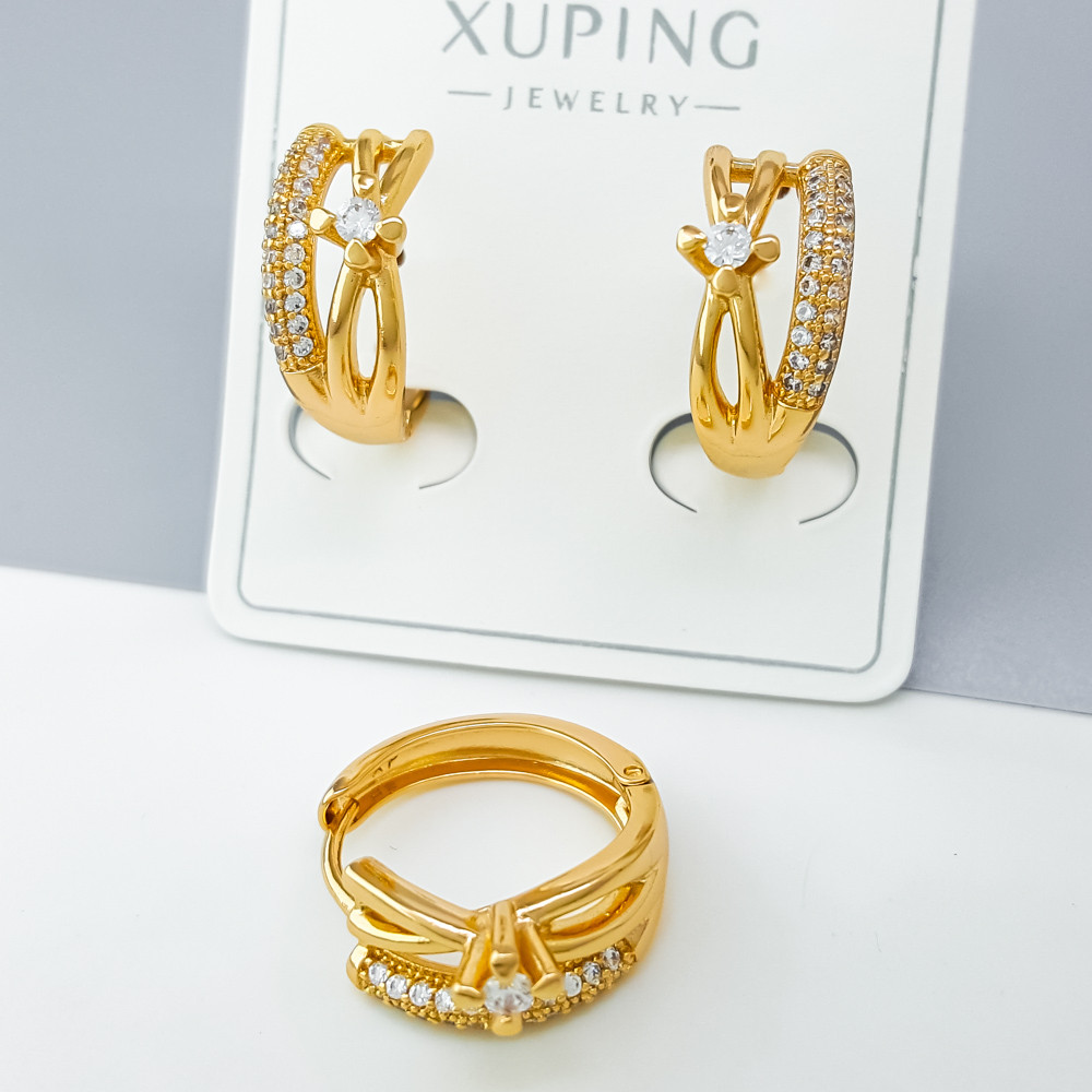 Сережки Комбіновані зі вставкою цирконію, медзолото Xuping позолота 18K, фото 1