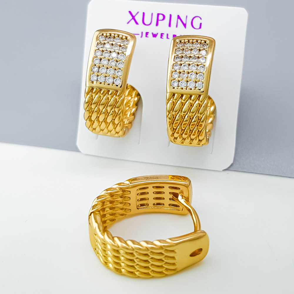 Сережки Рельєфна Підкова з розсипом камінчиків, медзолото Xuping позолота 18K, фото 1