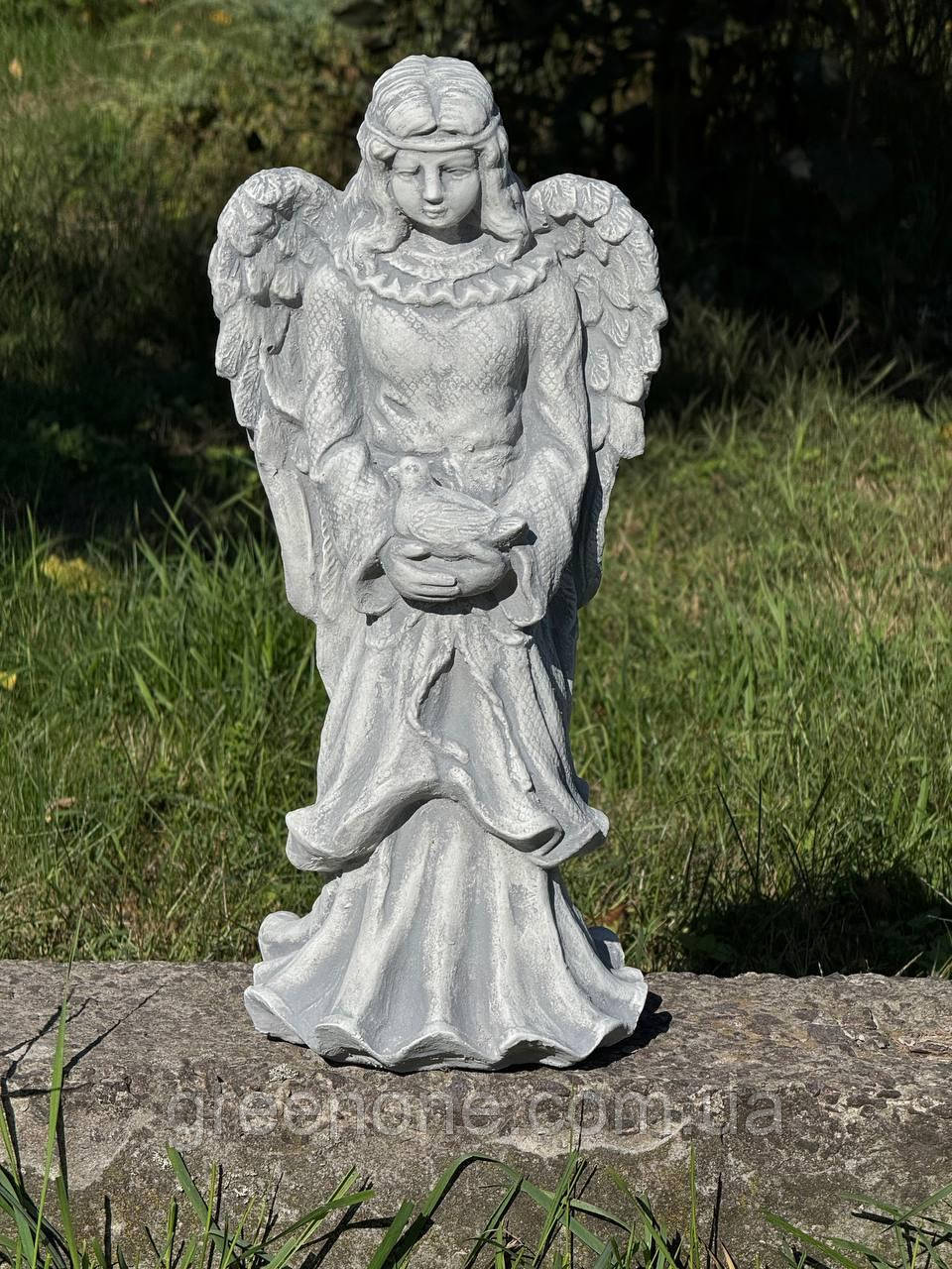 Фігура сумуючого Ангела з арт-бетону, дівчинка Ангел з крилами на могилу, бетонний Ангел, статуя Ангела 45 см, фото 1