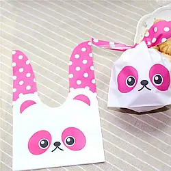 Пакети дитячі панда з вушками подарункові з малюнком для солодощів 32х20 см набір 10 шт
