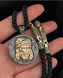 Шовковий шнурок із золотими вставками та чорними діамантами та підвіс Ісус Христос, фото 3
