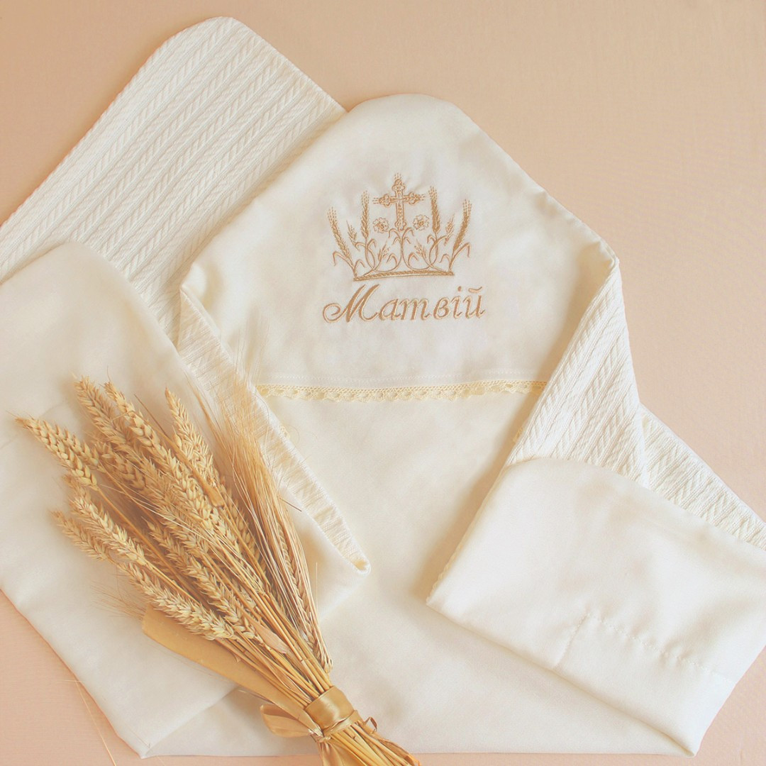 Іменна крижма для хрещення з піке косичка, фото 1