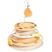 Іграшка трек для котика, кошеня з кульками і трекбол пером. Колір: оранжевий TB-49