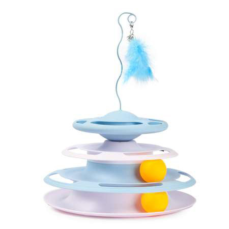 Іграшка трек для котика, кошеня з кульками і трекбол пером. Колір: синій VC-67, фото 1