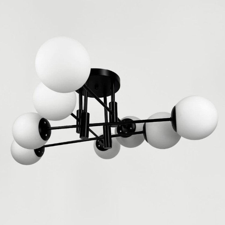 Стельова чорна люстра на 8 білих плафонів Ø 80 см 81188/8 BK+BK+WT, фото 1