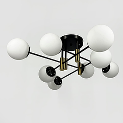 Стельова чорна люстра з латунною фурнітурою на 8 білих плафонів Ø 80 см 81188/8 CP+BK+WT