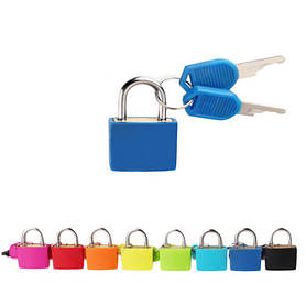 Навісний замок міні 22 мм металевий корпус сталева дужка два ключі яскраві кольори для шафок рюкзаків валізи