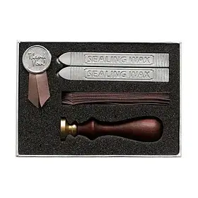 Набір для сургучного друку з дерев'яною ручкою та свічками для оформлення подарунків та декору 2 свічки 2 стрічки Thank You