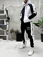 Чоловічий зимовий чорно-білий спортивний костюм Angel Demon тринитка 2в1,Флісовий костюм чорно-білого кольору з принтом Худі Штани