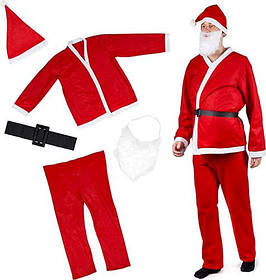 Карнавальний костюм Діда Мороза Санта-Клауса зі штучного оксамиту з бородою для свят та ранків