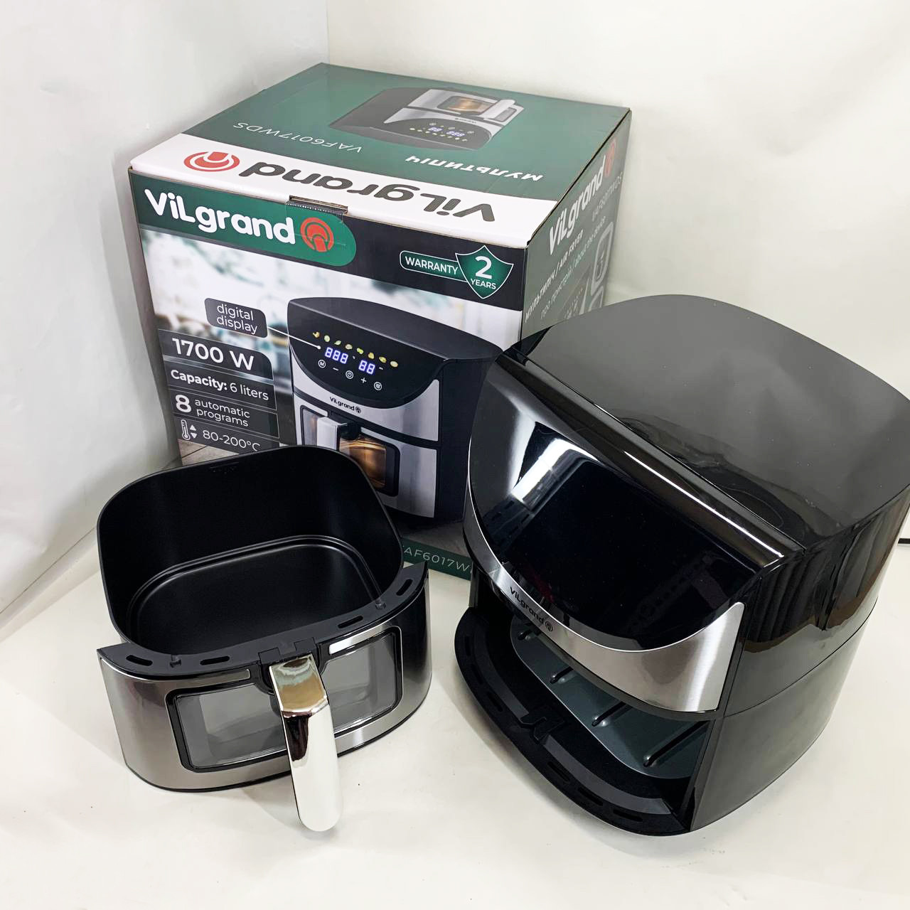 Аерогриль з механічним управлінням ViLgrand VAF6017WDS 1700 Вт 6 л, Аеро-фритюрниця без олії з таймером BX-75, фото 1