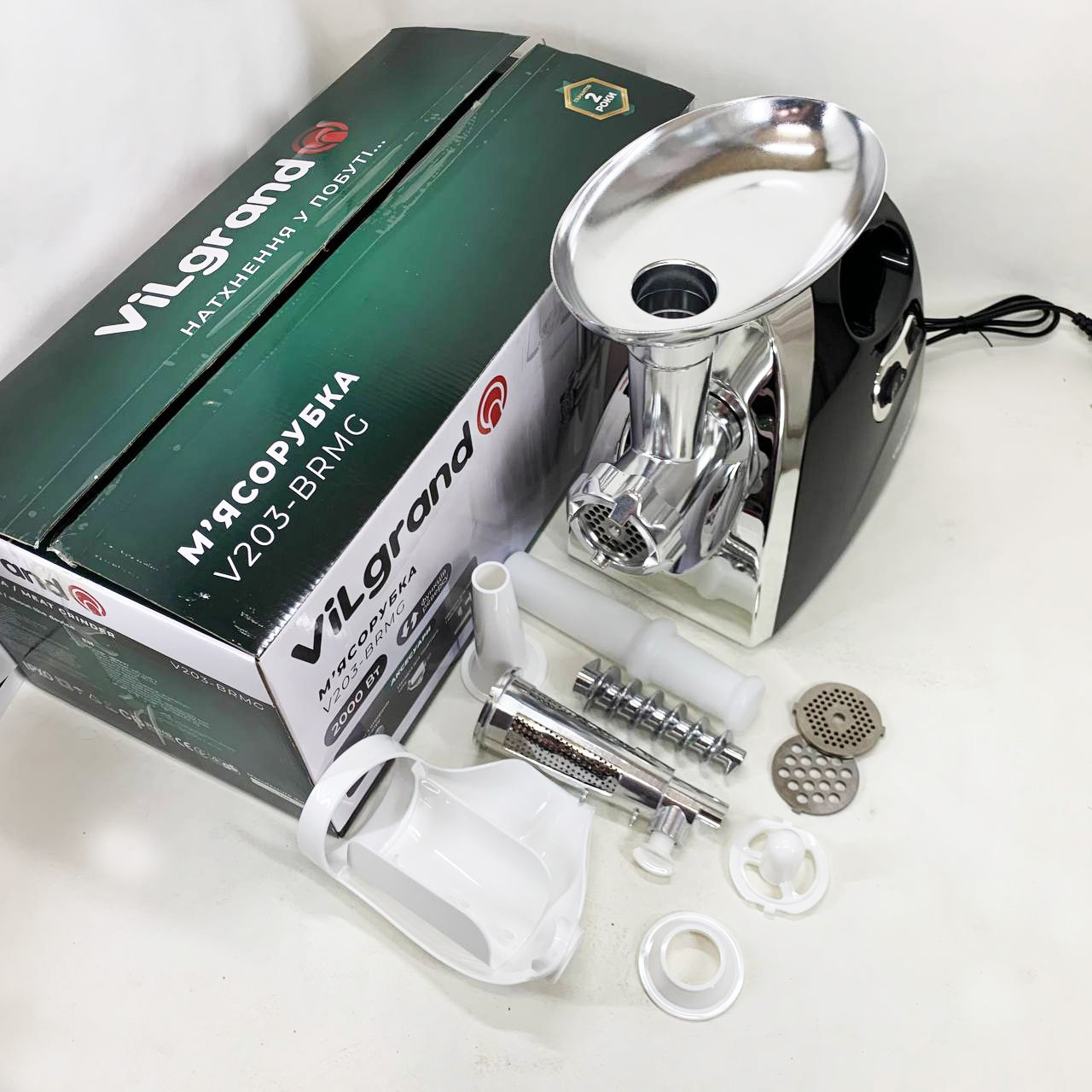 Потужна м'ясорубка для домашньої кухні ViLgrand V203-BRMG 2000 Вт, Потужна якісна електро м'ясорубка KS-40, фото 1