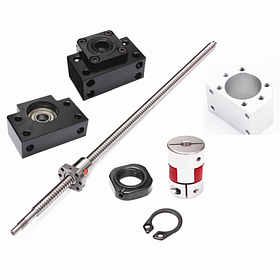 Гвинтова пара кулько-гвинтової передачі для 3D-принтерів та ЧПУ-верстатів довжина 400 мм діаметр 16 мм крок 5 мм комплект опор