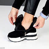 Жіночі зимові снікерси, Жіночі хайтопи на платформі зимові, Снікерси зимові черні, фото 9