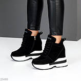 Жіночі зимові снікерси, Жіночі хайтопи на платформі зимові, Снікерси зимові черні, фото 3