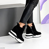 Жіночі зимові снікерси, Жіночі хайтопи на платформі зимові, Снікерси зимові черні, фото 8