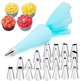Набір кондитерських насадок 24 шт для крему та прикраси тортів з силіконовим мішком та пластиковим перехідником