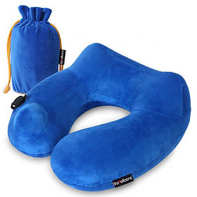Надувна дорожня подушка U-подібна з підголовником оксамитова для комфорту в поїздках та відпочинку