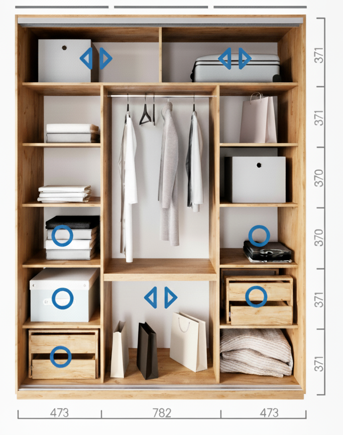 Сучасна шафа-купе з дзеркалом, полицями та висувними ящиками Новатор Н 4186 1800х600х2400 Дуб сонома трюфель ДОМ, фото 1