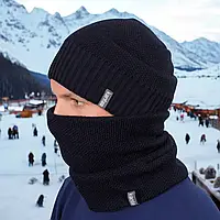 Чоловічий комплект Шапка зі Снудом one size повсякденне носіння, шапка на флісі для чоловіків Темно-Синій