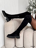 Женские ботфорти на высокой подошве, черные замшевыу бофорты, фото 9