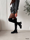 Женские ботфорти на высокой подошве, черные замшевыу бофорты, фото 8