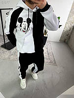 Чоловічий зимовий спортивний костюм чорно-білий флісовий 2в1, Утеплений костюм чорно-білого кольору з принтом тринитка Худі Штани