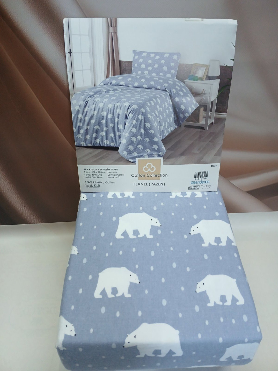 Постільна білизна з фланелі Cotton Collection полуторний розмір Bear, фото 1