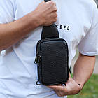 Чоловіча сумка-слінг через плече 13х20х5, бананка нагрудна з візерунком для телефону, чорна