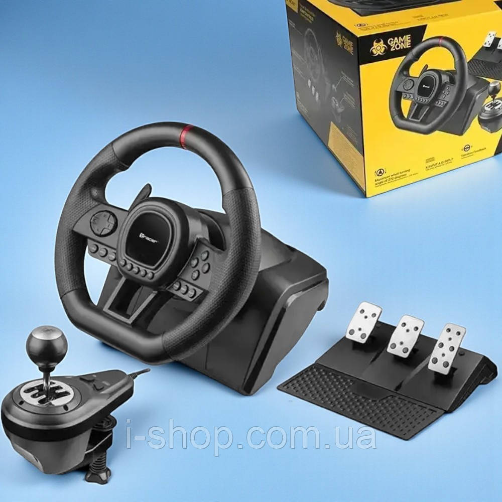 Ігрове кермо з педалями та коробкою передач гоночне кермо для ноутбука Tracer SimRacer 6in1, фото 1