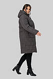 Зимове жіноче пальто прямого крою з тінсулейтом великих розмірів 50-60 сіро-коричневе, фото 9