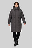 Зимове жіноче пальто прямого крою з тінсулейтом великих розмірів 50-60 сіро-коричневе, фото 6