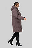Зимове жіноче пальто прямого крою з тінсулейтом великих розмірів 50-60 темно-лілове, фото 3