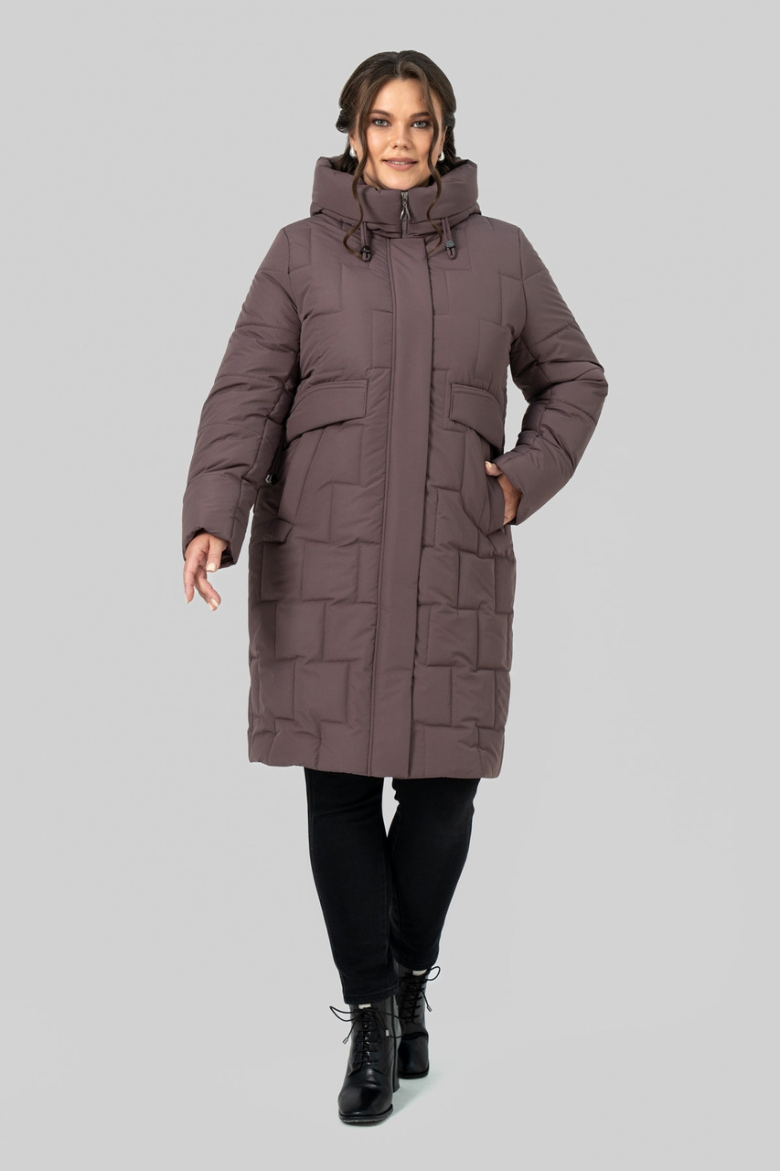 Зимове жіноче пальто прямого крою з тінсулейтом великих розмірів 50-60 темно-лілове, фото 1