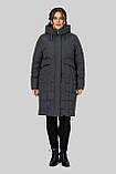 Зимове жіноче пальто прямого крою з тінсулейтом великих розмірів 50-60 графітове, фото 2