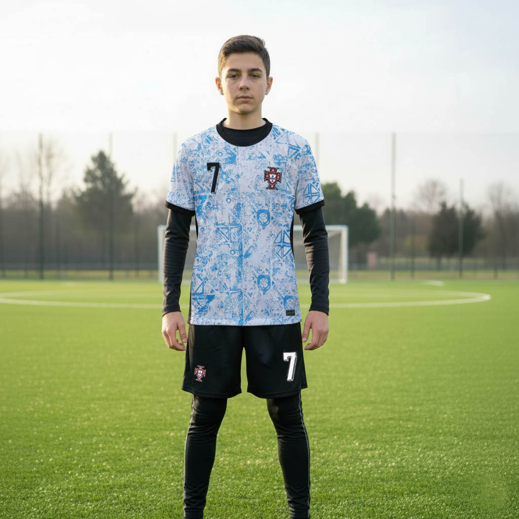 Дитяча футбольна форма Португалія №7 Роналду + термокомплект, фото 1