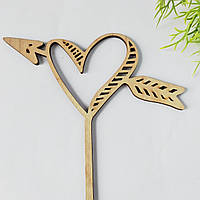 Дерев’яний топер «Серце зі стрілою» з фанери — декор для тортів і композицій