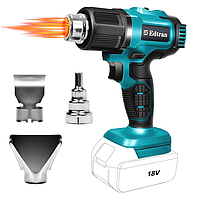 Акумуляторний термофен, будівельний фен, промисловий фен під акумулятор Makita 18V, 3 насадки, 2 режими, макс. 500°C