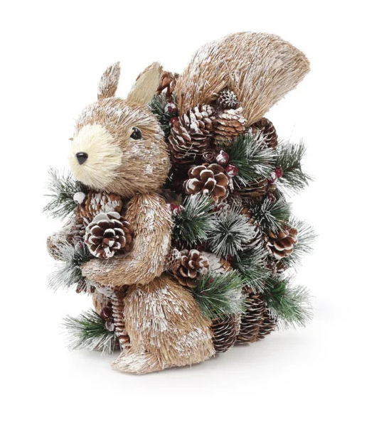 Новорічна декоративна фігура Білка із натуральних матеріалів 30 см Коричневий