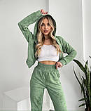 Спортивний костюм жіночий бавовняний (тринитка петля) з худі та джогерами зеленого кольору, мрамор, фото 6