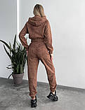 Спортивний костюм жіночий бавовняний (тринитка петля) з худі та джогерами коричневого кольору, мрамор, фото 3