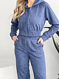 Спортивний костюм жіночий бавовняний (тринитка петля) з худі та джогерами синього кольору, мрамор, фото 3